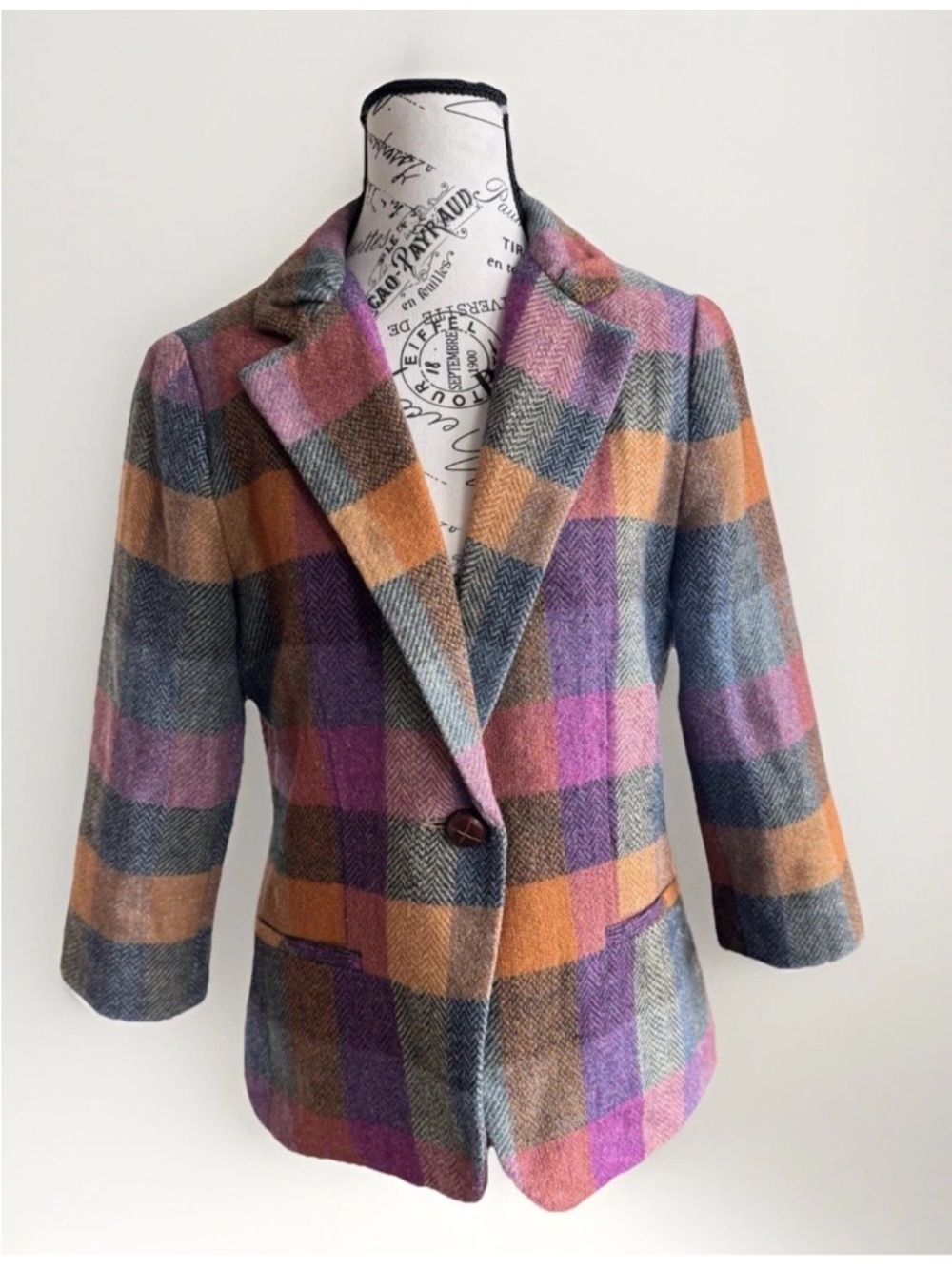 Cabi Wool Happy Button Down Sleeve Plaid Blazer Jacket Women’s Size 6